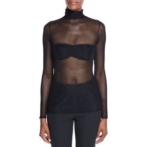 Sheer Mesh Long Sleeve Turtleneck Top